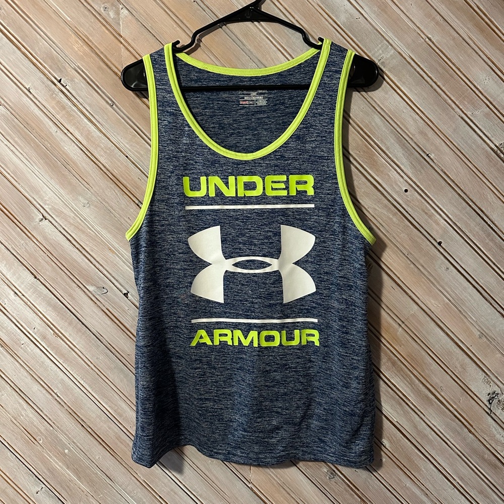 Under Armour Navy Blue & Neon Green Tank Top Sleeveless Activewear